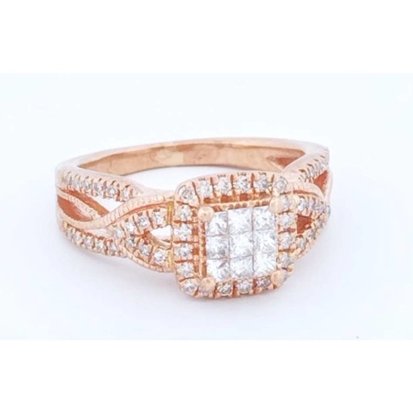 Diamond Engagement Ring Princess & Round 10K Rose Gold - Size 4,5,6,7 - Picture 12 of 12